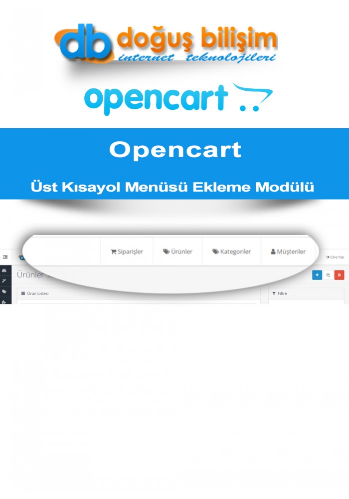Opencart Admin Üst Kısayol Menüsü Ekleme modülü