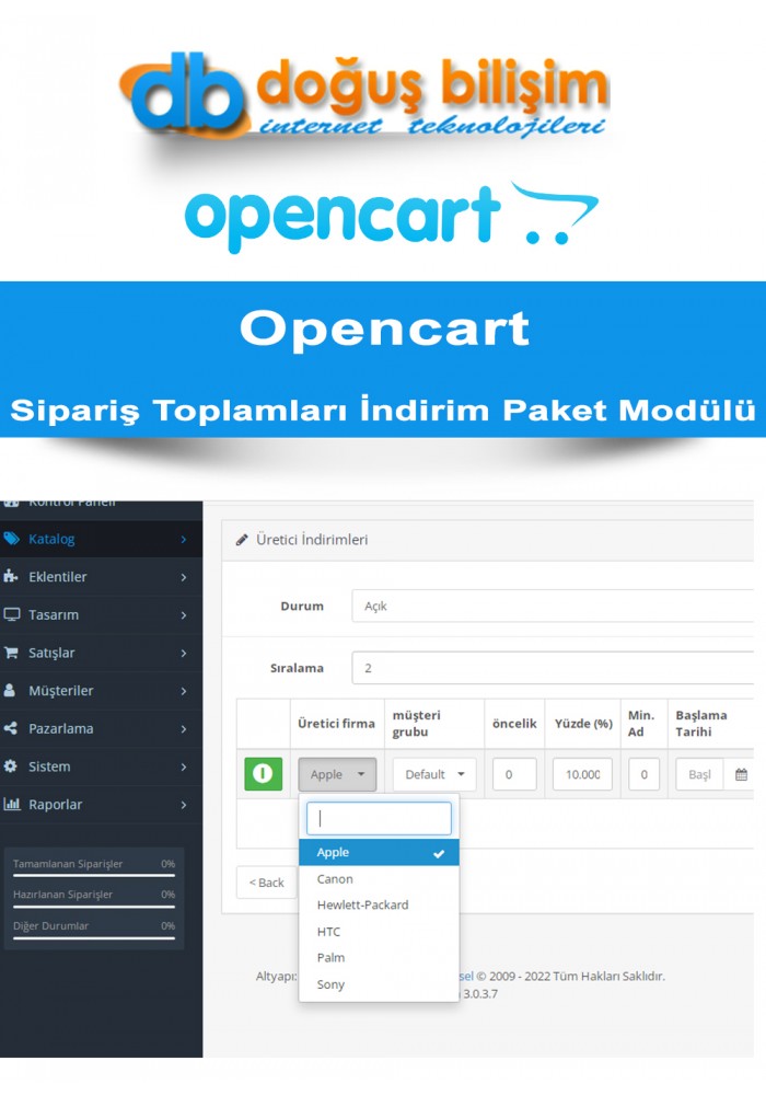 Opencart Gelişmiş Sipariş Toplamları İndirim Paket Modülü