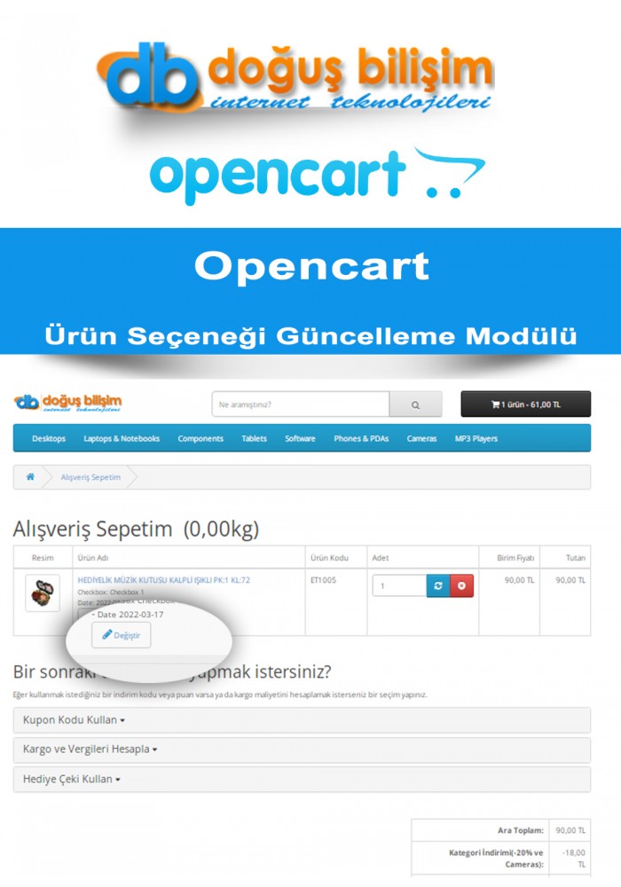 Opencart Sepette Ürün Seçeneği Güncelleme Modülü