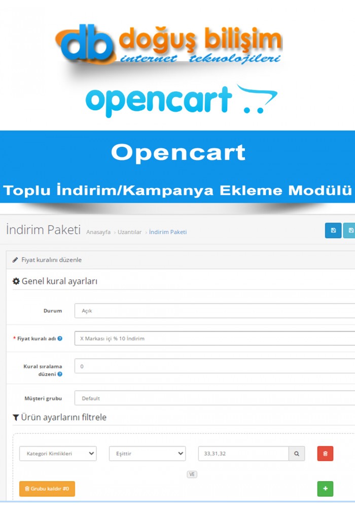 Opencart Ürünlere Toplu İndirim ve Kampanya Ekleme Modülü